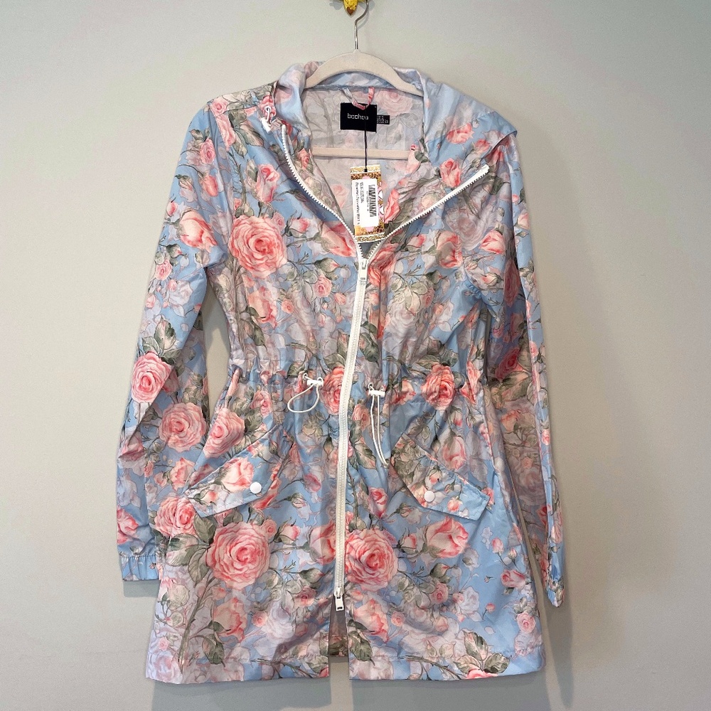 Boohoo Size 4 Floral Print Festival Mac Lightweight Rain Jacket New with tags